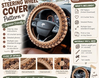 Crochet Steering Wheel Cover Pattern | Granny Stripe | Easy Beginner | PDF Instant Download | Car Accessories Crochet Pattern
