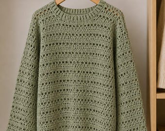 Boho-patroon gehaakte trui (pdf), oversized gehaakte trui, gehaakte top met wijde mouwen, eenvoudig haakpatroon