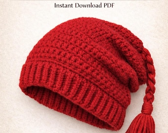 Melt the ICE Hat Häkelanleitung pdf | Anfänger Freundliche Long Tail Mütze PDF | Slouchy Winter Hat Tutorialred Mütze aus Widerstand gehäkelt