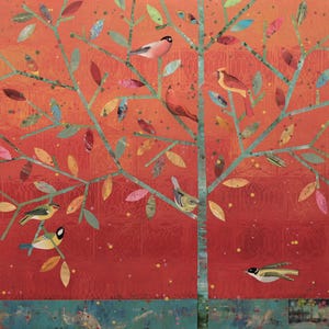 Red Sky Tree - 18&quot;x18&quot; Giclee Fine Art Print of Original Painting by Diana Stetson - Signed limited edition art