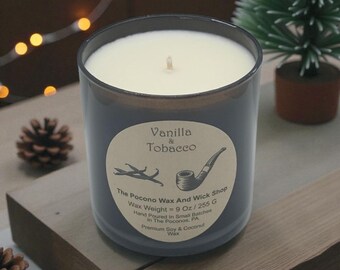 apothecary tobacco and vanilla candle Soy Candles - Pipe Soy Candles Natural Handpoured Sweet Vanilla Tobacco Leaf Nutmeg Umber Leaves Man Cave Candles Crafted from 100% pure soy wax Seventh Avenue Apothecary Candles Travel