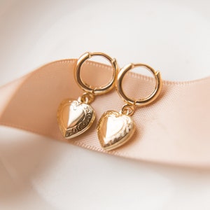 Heart Locket Earrings, Heart Earrings, Vintage Gold Locket, Valentines Day Jewelry, Gold Locket, Valentines Day Earrings, Valentines