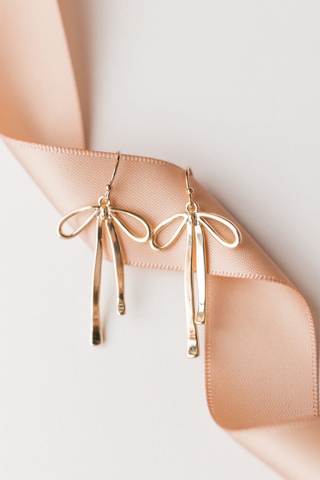 Gold Bow Earrings, Bow Earrings, Gold Ribbon Earrings, Simple Hair Bow Earrings, Valentines Day ...