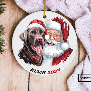 Chocolate Lab Ornament Labrador Retriever Personalized Christmas Custom 2024 Gift Dog Lover For Her First Christmas Memorial brown Santa