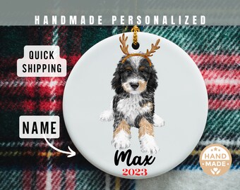 Personalized Bernedoodle Christmas Ornament, Custom Dog Keepsake