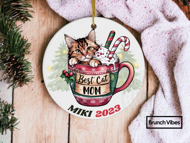 Best Cat Mom Christmas Ornament Tabby Cat Personalized Custom Funny