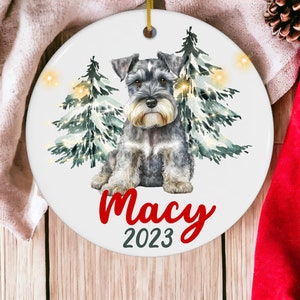 Schnauzer Ornament Christmas Gift Personalized Name Custom New Owner First Puppy Dog Present Mini Memorial Decoration Miniature White Black