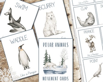 POLAR Animals MOVEMENT CARDS, Forest Animals, Calm Down Activity, Kids Movement, Montessori Flashcards, Fitness for Kids, Instant download