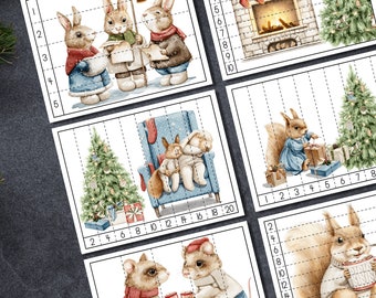 Christmas Number Sequence Puzzles, Printable, Preschool counting activity, Kids Homeschool Learning Puzzles