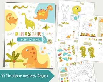 May include: A set of 10 printable dinosaur activity pages for kids. The pages feature a variety of activities, including coloring, dot-to-dot, find the difference, and more. The pages are designed to be fun and educational, and they are perfect for preschool and kindergarten children.
