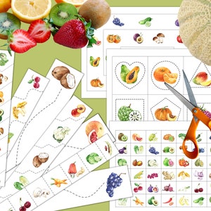 FRUIT/VEGETABLES Cutting Strips, Scissor Practice, Preschool printable, Homeschool activity