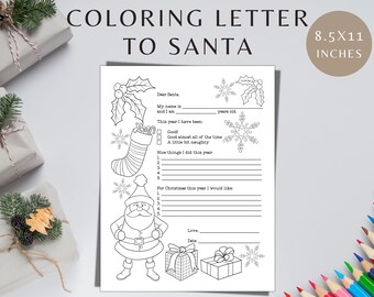 Santa List Coloring Note Coloring Letter to Santa, Dear Santa, Printable Letter to Santa ...