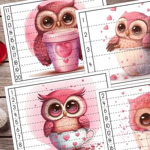 VALENTINE Number Sequence Puzzles, Printable, Preschool counting activity, Kids Homeschool Learning Puzzles