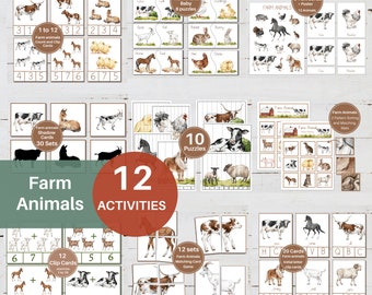 Farm Animals BUNDLE, Poster, 3-Part Cards, Puzzles, Pattern Match, Homeschool, Montessori, Instant Download