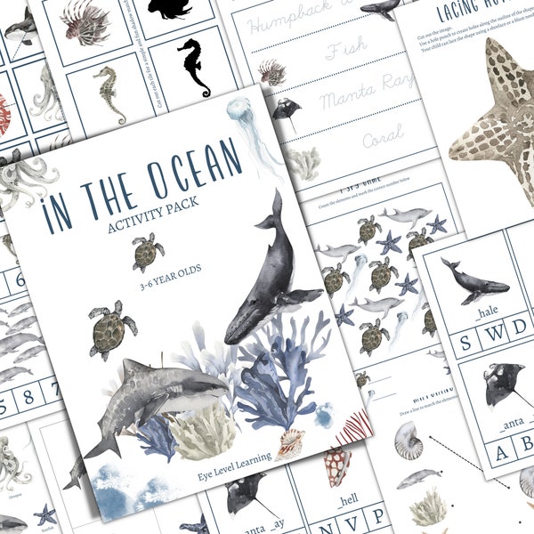 OCEAN Animals Pre-K and K Activity Pack, Homeschool, Digital, INSTANT DOWNLOAD