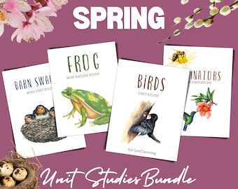 SPRING Themed Nature Study Units BUNDLE, Birds, Frogs, Barn Swallow, Pollinators Unit Studies, Homeschool, Instant Download