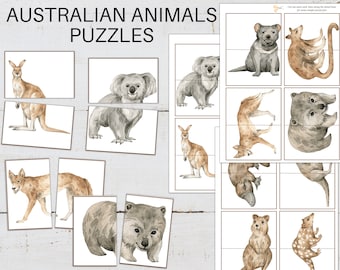 AUSTRALIAN Animals Simple Puzzles, Printable, Preschool Activity, Kids Homeschool Learning Puzzles