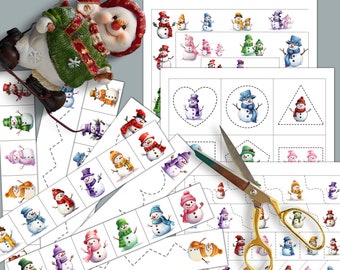 SNOWMEN Cutting Strips, Scissor Practice, Preschool printable, Homeschool activity