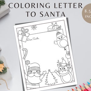Coloring Letter to Santa,  Dear Santa, Printable Letter to Santa, Christmas Wish List, Printable, Kid&#39;s Christmas Letter