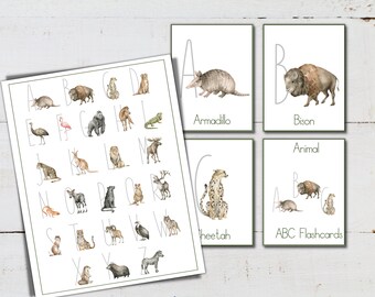 Dieren ABC-flashkaarten, miniposter | Dierenflitskaarten | Leerkaarten | Digitaal downloaden