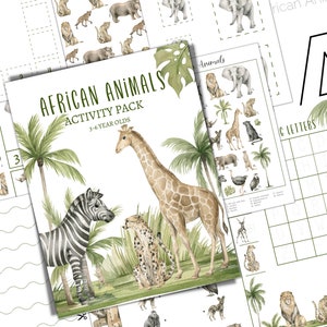 Pacchetto di attività sugli animali africani per la scuola materna e prescolare, istruzione parentale, digitale, download immediato