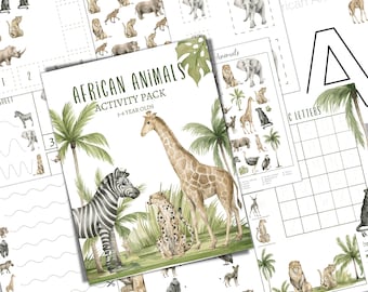 AFRICAN Animals Pre-K and K Activity Pack, Homeschool, Digital, INSTANT DOWNLOAD