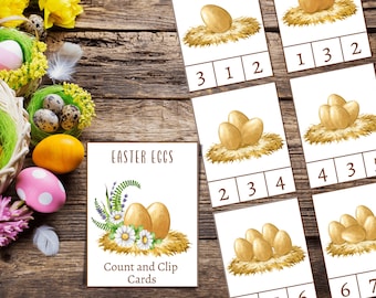 EASTER EGGS Count and Clip Cards, 1 to 12 Counting, Spring Activity for Kids, Instant Download