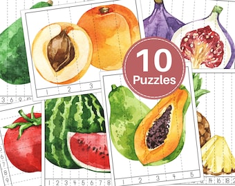OBST und GEMÜSE Zahlenfolgerätsel, Zählen überspringen, druckbar, Vorschulzählaktivität, Sofort-DOWNLOAD
