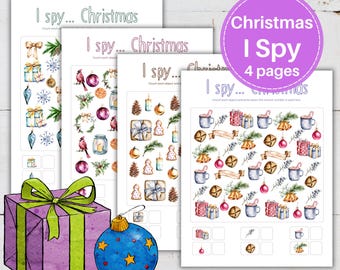 CHRISTMAS I Spy, Printable Winter Activity, Preschool, Kindergarten counting game, Instant Download