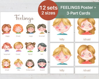FEELINGS Mini Poster + 3-Part Cards, 2 Card Sizes, Homeschool, Montessori for Kids, Instant Download