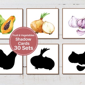 FRUTTA e VERDURA Abbinamento ombre, Abbinamento silhouette, Montessori a casa, Risorse stampabili homeschool, DOWNLOAD istantaneo