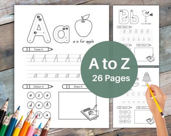 ABC Coloring and Tracing Worksheets, A to Z, Preschool Activity, Capital and Lowercase Letters, Digital Product, Instant DOWNLOAD
