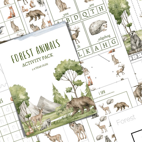 FOREST Animals Pre-K and K Activity Pack, Homeschool, Digital, INSTANT DOWNLOAD