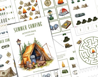 CAMPING Pre-K and K Activity Pack, Homeschool, Digital, Instant DOWNLOAD