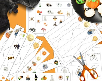Halloween Cutting Strips, Scissor Practice, Preschool printable, Homeschool activity