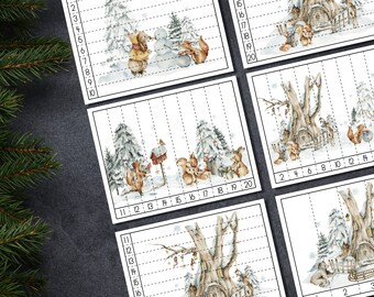 Winternummerreekspuzzels, afdrukbaar, voorschoolse telactiviteit, kinderen thuisschoolleerpuzzels
