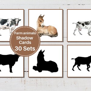 ANIMAIS DE FAZENDA Correspondência de sombras, correspondência de silhuetas, Montessori em casa, recurso para impressão de educação domiciliar, DOWNLOAD instantâneo