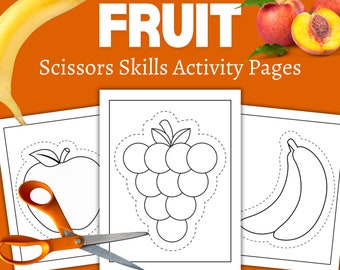 FRUIT Scissors Skills Activity Pages, Preschool printable, Homeschool activity