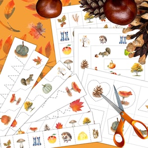 AUTUMN/FALL Cutting Strips, Scissor Practice, Preschool printable, Homeschool activity