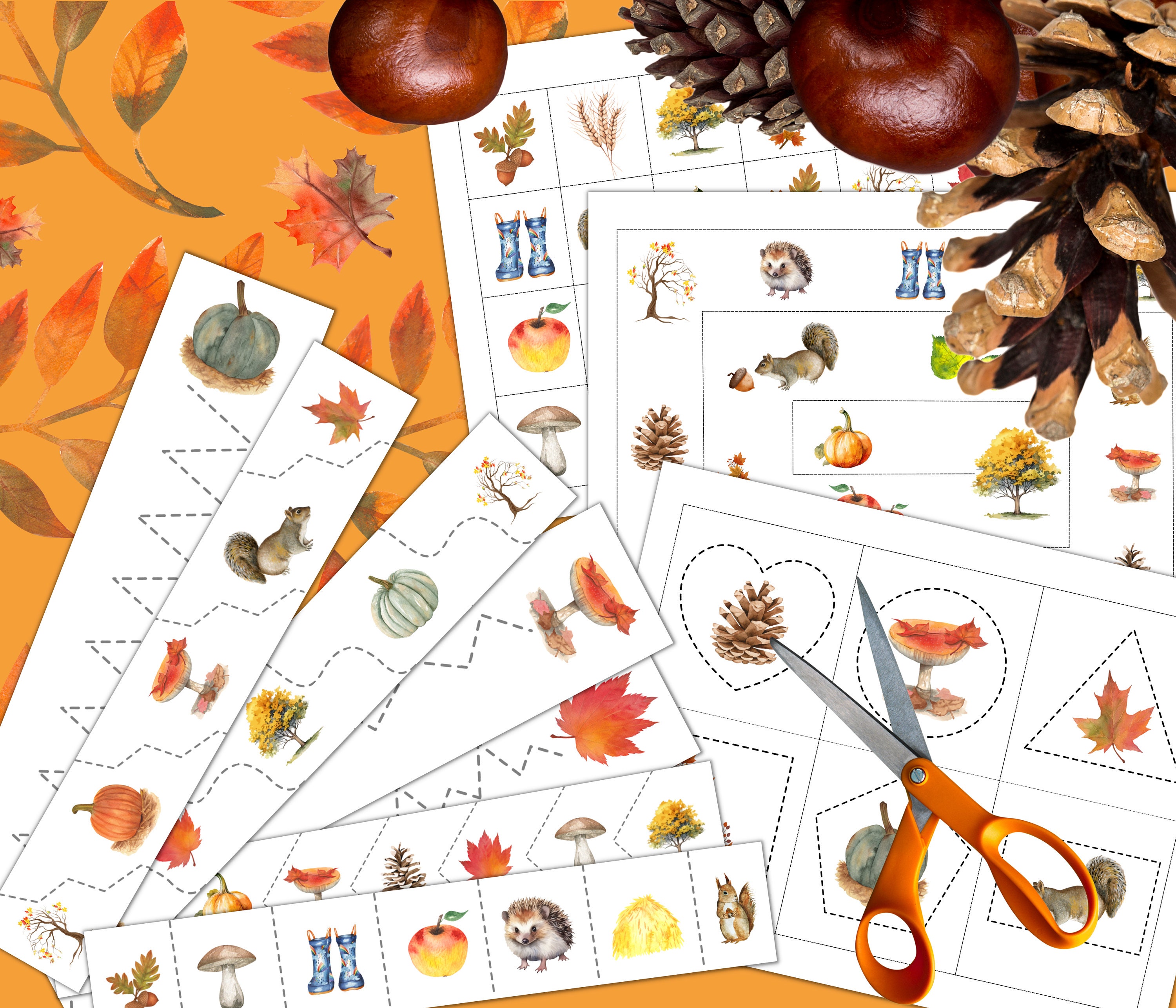 AUTUMN/FALL Cutting Strips, Scissor Practice, Preschool printable, Homeschool activity