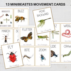MINIBEASTS MOVEMENT CARDS, Calm Down Activity, Kids Movement, Montessori Flashcards, Fitness for Kids, homeschool printable image 2