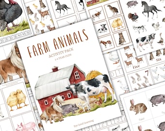Farm Animals Activities, Poster, 3-Part Cards, Puzzles, Pattern Match, Homeschool, Montessori, Instant Download
