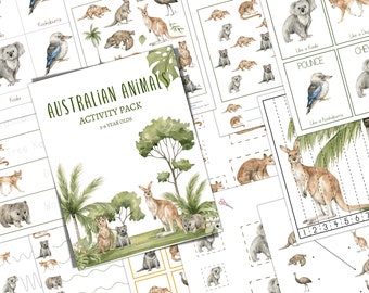 Pre-K en K activiteitenpakket AUSTRALIAN Animals, thuisonderwijs, digitaal, INSTANT DOWNLOAD