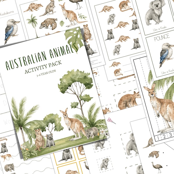 AUSTRALIAN Animals Pre-K and K Activity Pack, Homeschool, Digital, INSTANT DOWNLOAD