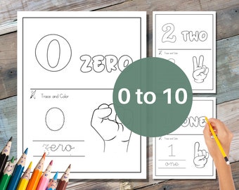 NUMBER Coloring and Tracing Worksheets, 0 to 10 Counting, Preschool Activity, Digital Product, INSTANT DOWNLOAD