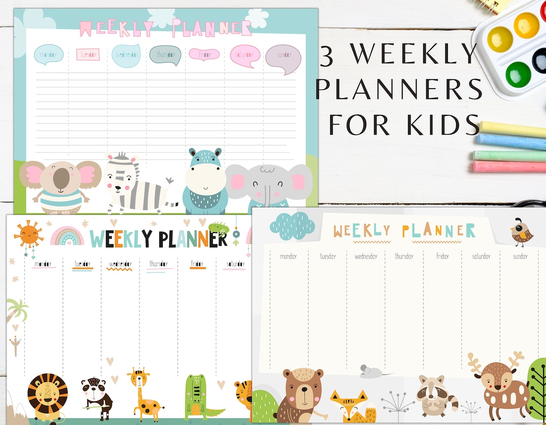Kids Weekly Planners, Printable Kids Weekly School Schedule, 3 Children ...