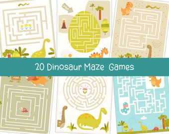 Dinosaurussen thema doolhof activiteitenpagina's voor kinderen, thuisschool, INSTANT DOWNLOAD