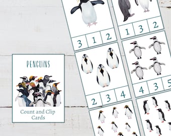 PENGUINS Count and Clip Cards, 1 to 15 Counting, Winter Activities for Kids