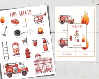 Mini affiche de vocabulaire de sécurité incendie + cartes en 3 parties, École à la maison, Montessori, TÉLÉCHARGEMENT INSTANTANÉ