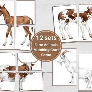 Juego de cartas a juego de animales de granja, rompecabezas simples, actividad preescolar para niños pequeños, tarjetas didácticas de actividades Montessori de animales de granja, DESCARGA INSTANTÁNEA